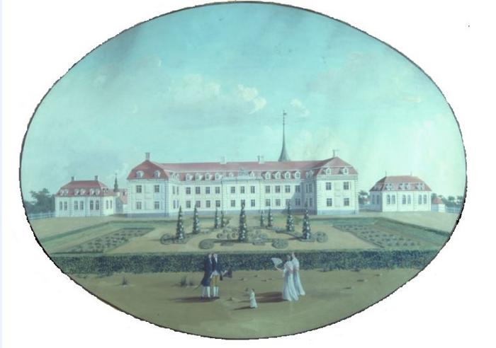 Prospect af Sorøe Adelige Academie, akvarel udført af ukendt tegner 1755. Thurahs Akademibygning